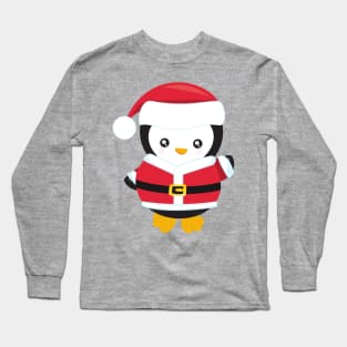 Christmas Penguin, Penguin With Santa Hat, Belt Long Sleeve T-Shirt